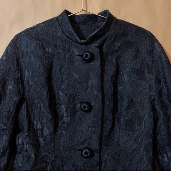 Neiman Marcus Vintage Brocade Floral Jacquard Coat Peacoat Evening Black Size M - Picture 3 of 13
